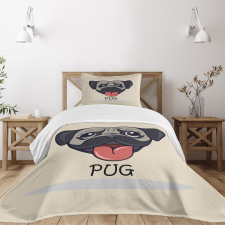 Cartoon Pug Caricature Bedspread Set