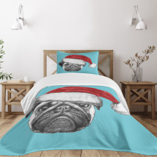 Dog with Santa Hat X-Mas Bedspread Set