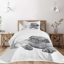 Pug Little Chick Hand Drawn Bedspread Set