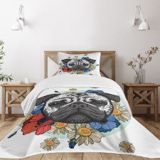 Black and White Head of Dog Bedspread Set