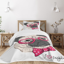 Dog with Heart Glasses Bow Bedspread Set