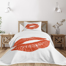 Red Lips Kiss Mark Grunge Bedspread Set