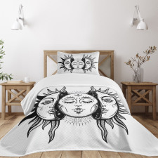 Monochrome Sun and Moon Bedspread Set