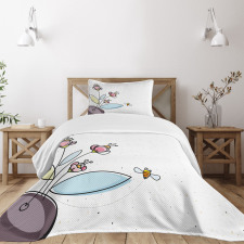 Flower Pot with Blossoms Bedspread Set