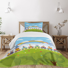 Cartoon Railway Train Bedspread Set