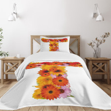 T Shaped Floral Design Bedspread Set