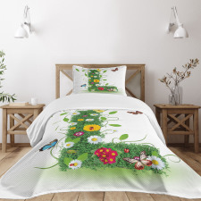 Flower Themed Image L Bedspread Set