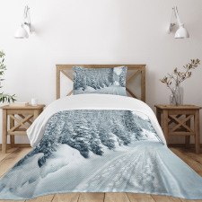 Ski Theme Snowy Road Bedspread Set