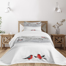 Wintertime Cartoon Birds Bedspread Set