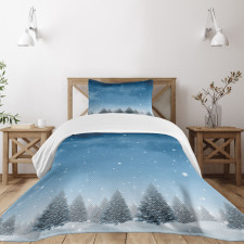 Xmas Blue Forest Trees Bedspread Set