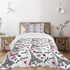 Pink Kiss Eiffel Love Bedspread Set