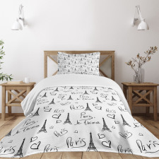 Eiffel Je T'aime Doodle Bedspread Set