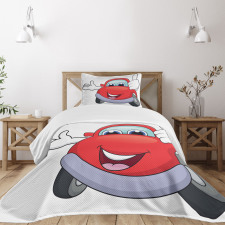 Cartoon Red Vehicle Happy Bedspread Set
