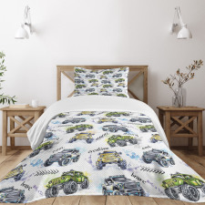 Hand Drawn Monster Truck Bedspread Set