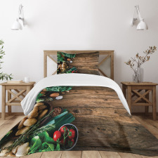 Wooden Table Vegetable Bedspread Set