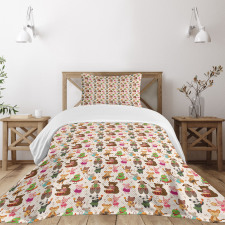 Toys Playing Teddy Bear Bedspread Set