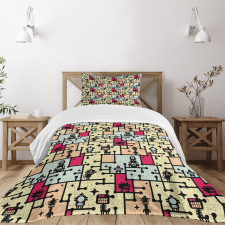 Robots on Grid Squares Bedspread Set