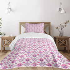 Checkered Pattern Owls Bedspread Set