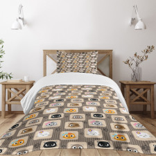 Patchwork Style Silly Faces Bedspread Set