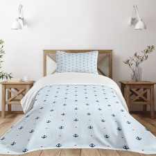 Red Hearts Nautical Bedspread Set