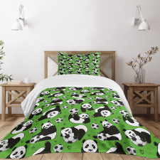 Funny Panda Hearts Stars Bedspread Set