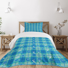 Plaid Pattern Marine Bedspread Set