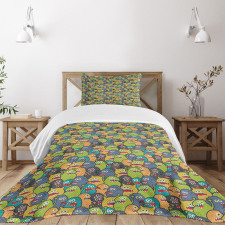 Colorful Monster Crowd Bedspread Set