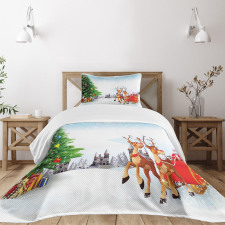 Snowy Village Sleigh Tree Bedspread Set