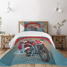 Pop Art Retro Biker Santa Bedspread Set