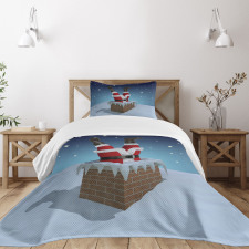 Santa Stuck in Chimney Bedspread Set