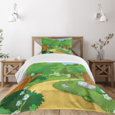 Pathway Flowers Trees Bedspread Set