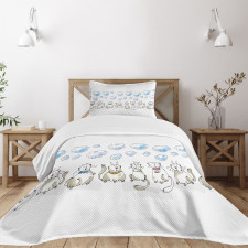Cats Sitting with Collars Bedspread Set