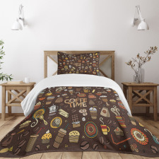 Hand Drawn Doodle Coffee Bedspread Set