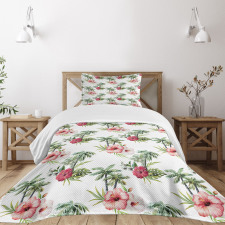 Palm Trees Hibiscus Bedspread Set