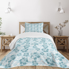 Faded Flower Silhouettes Bedspread Set