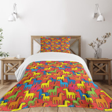 Cartoon Stallion Farm Bedspread Set