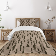 Woman Carry Water Vases Bedspread Set