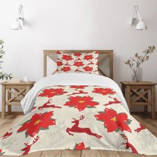 Poinsettia Reindeer Bedspread Set