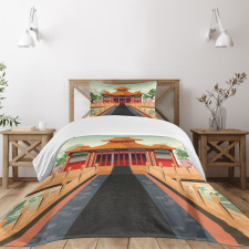 Chinese Building Asia Bedspread Set