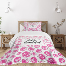 Watercolor Buds Words Bedspread Set