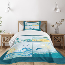 Maritime Themed Waves Bedspread Set