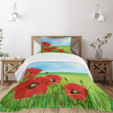 Sunny Day Red Blossoms Bedspread Set