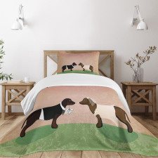 Cartoon Dog Marriage Bedspread Set