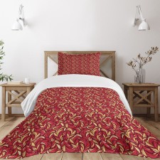 Colored Foliage Pattern Bedspread Set