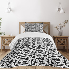 Black Cats Different Poses Bedspread Set