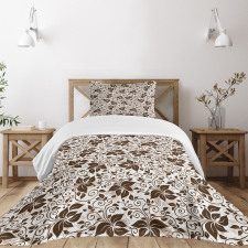Brown Flower Leaves Bedspread Set