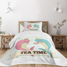 Tea Drinking Whales Bedspread Set