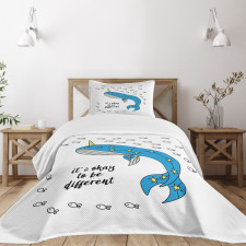 Blue Cartoon Whale Bedspread Set