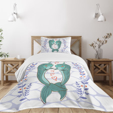 Valentines Day Whales Bedspread Set