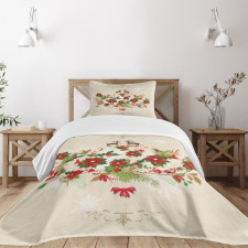 Flower Reindeer Motif Bedspread Set